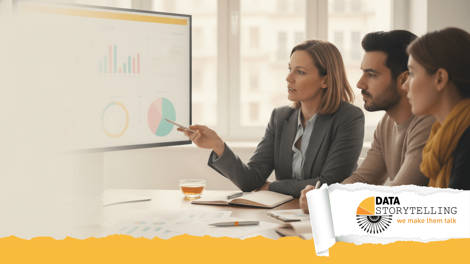Professionista che analizza dati statistici su schermo con grafici divergenti, concetto di analisi dei dati oltre la statistica descrittiva.