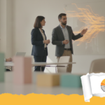 professionista che collabora con intelligenza artificiale per creare grafici dati, schermo con visualizzazioni e prompt testuali