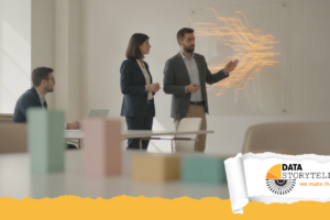 professionista che collabora con intelligenza artificiale per creare grafici dati, schermo con visualizzazioni e prompt testuali