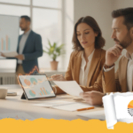 Professionista che analizza infografica esempi su schermo con gerarchia visiva e messaggio chiaro