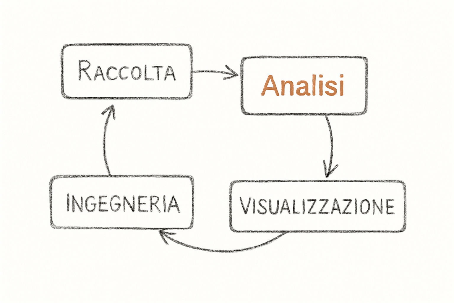 Schema dei quattro ruoli nelle professioni dei dati: data analyst, data scientist, business analyst e data storyteller.