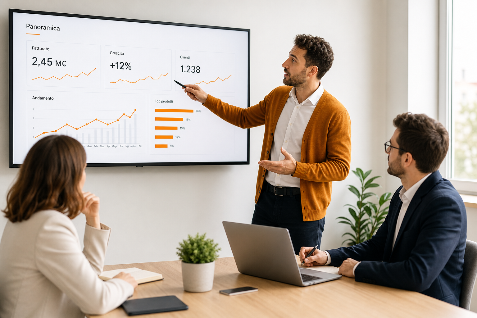 Dashboard business intelligence con troppo rumore visivo contrapposta a una dashboard pulita e focalizzata sul messaggio.