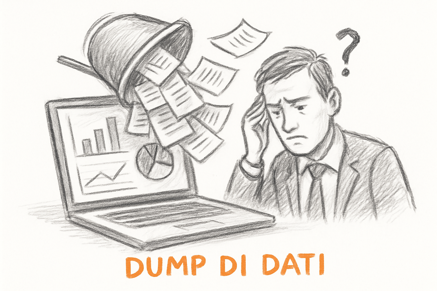 Analista che costruisce una struttura narrativa dai dati statistici verso una decisione, concetto di analisi dei dati comunicativa.