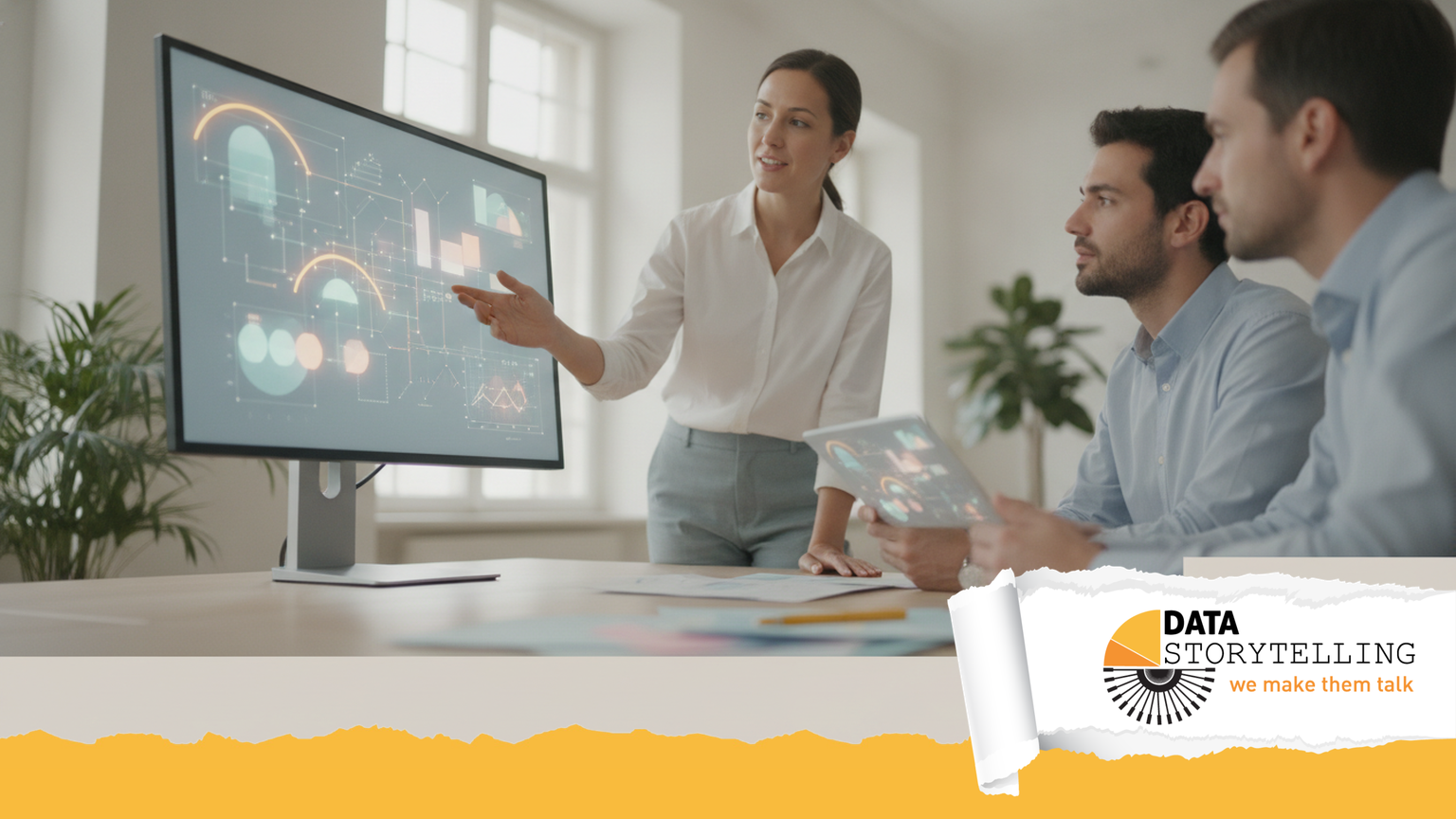 Analista dati che lavora con l'intelligenza artificiale su grafici e dashboard di data visualization, collaborazione uomo-macchina.