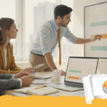 Professionista davanti a dashboard con KPI aziendali e confronto actual vs target, bullet graph e indicatori per funzione.