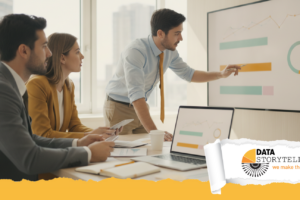 Professionista davanti a dashboard con KPI aziendali e confronto actual vs target, bullet graph e indicatori per funzione.