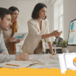 Professionista che esplora una dashboard Power BI con grafici e KPI su schermo, strumento di data storytelling aziendale.