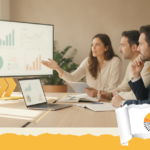 Professionista che struttura una narrazione dei dati su una lavagna con grafici e frecce narrative, tecniche di narrazione applicate ai dati